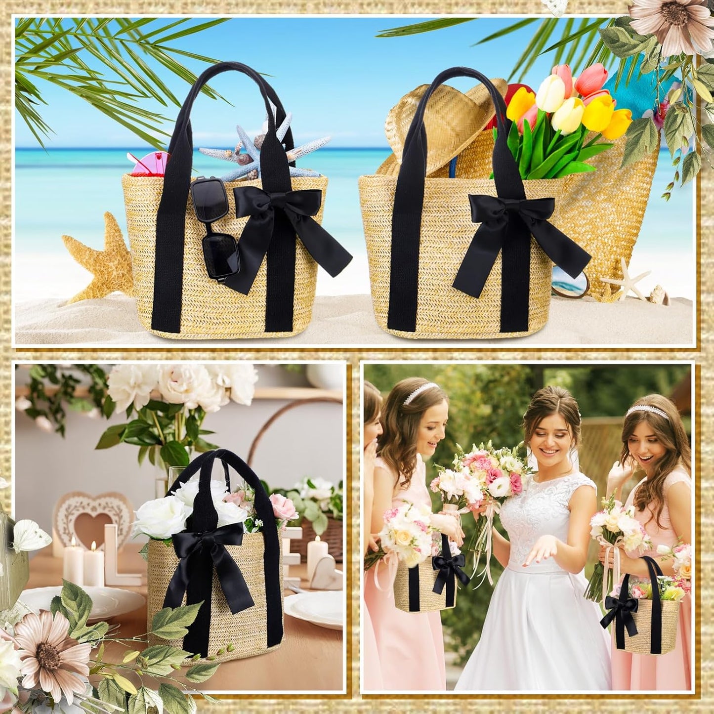 6 Pcs Bridesmaid Straw Beach Bags