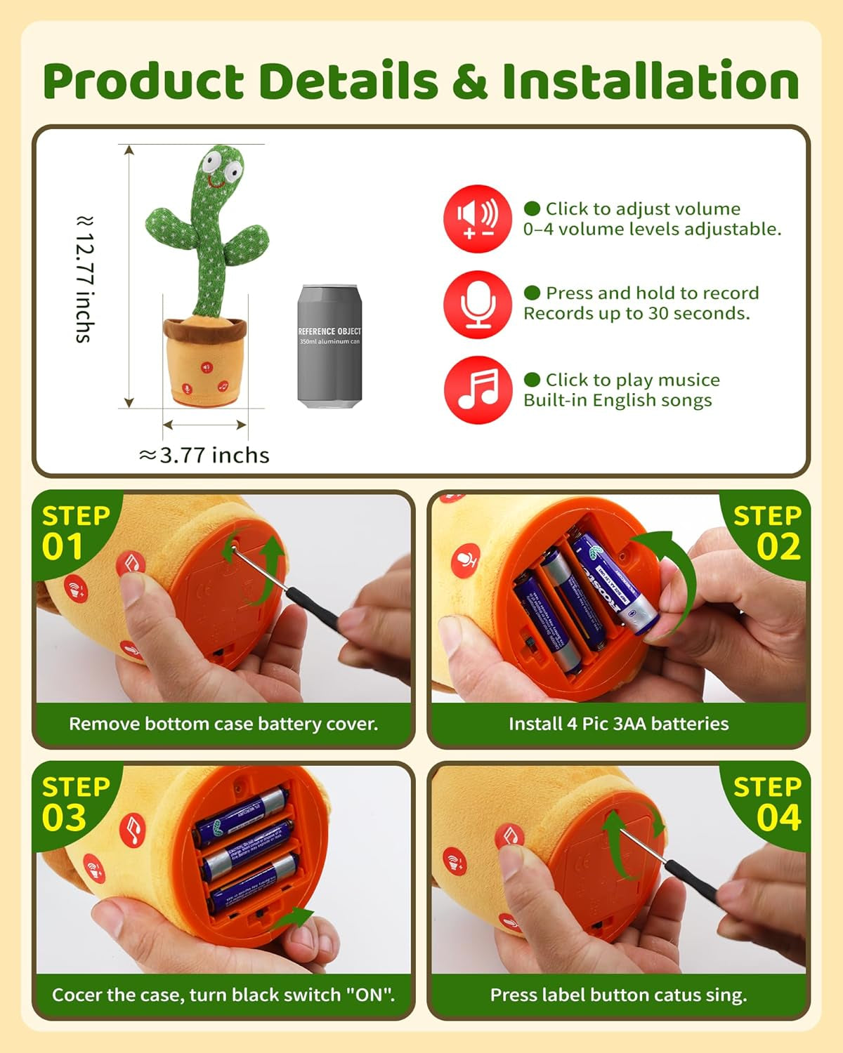 Dancing Talking Cactus Baby Toys 0-18