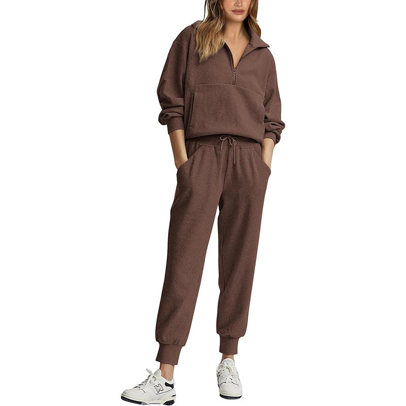 Women's Casual Half-Zip Sweatshirt and Sweatpants Set