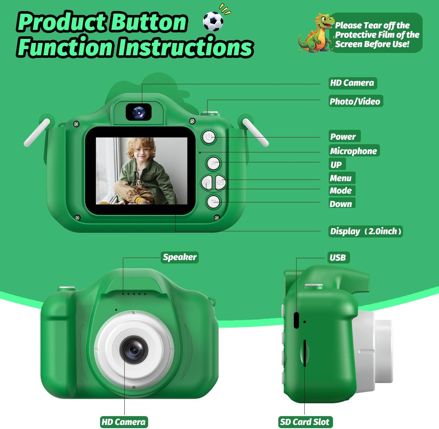 Dinosaur Kids Camera for Boys Girls