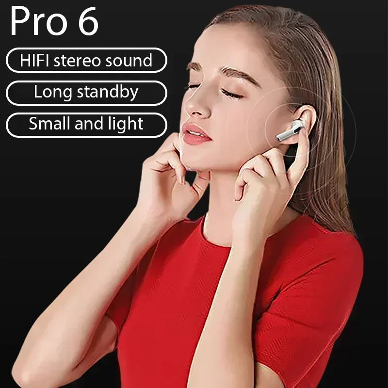 π₯ Pro 6 TWS Wireless Earbuds β Noise-Cancelling Power with Built-In Mic | Seamless Bluetooth Headset for iPhone & Android π₯