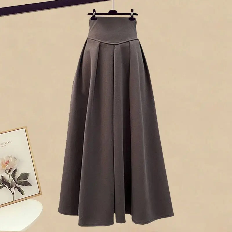 Elegant Knit Sweater with A-Line Skirt Set
