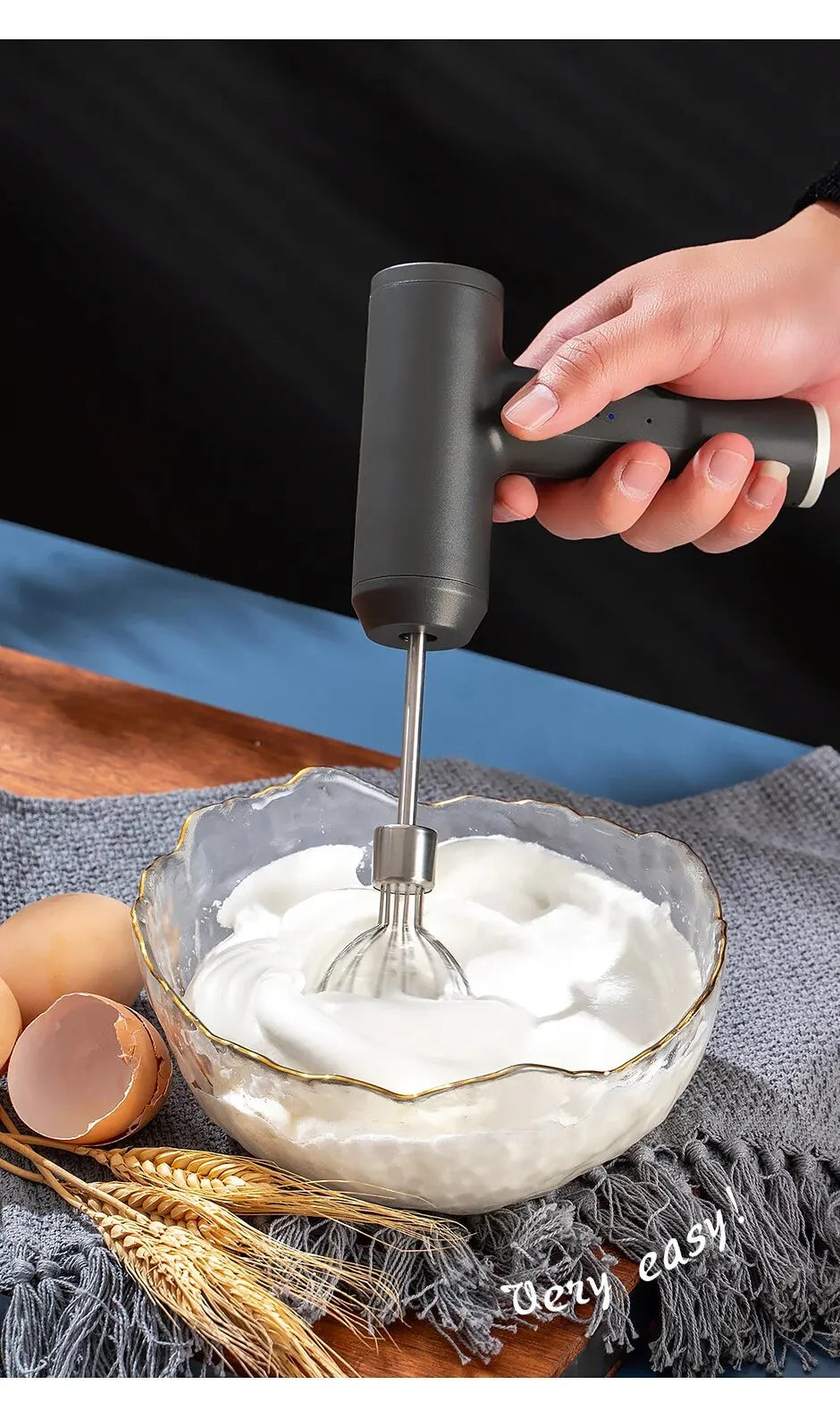 3-in-1 Wireless Electric Mixer – Portable 3-Speed Egg Beater & Baking Tool for Dough, Cake, & Cream