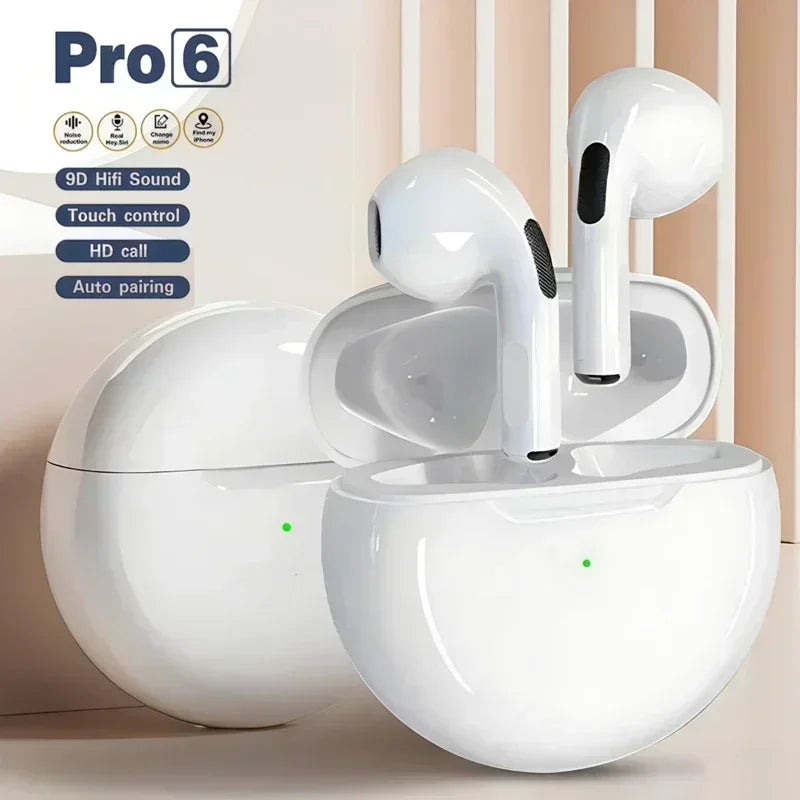 π₯ Pro 6 TWS Wireless Earbuds β Noise-Cancelling Power with Built-In Mic | Seamless Bluetooth Headset for iPhone & Android π₯