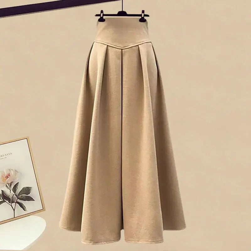 Elegant Knit Sweater with A-Line Skirt Set