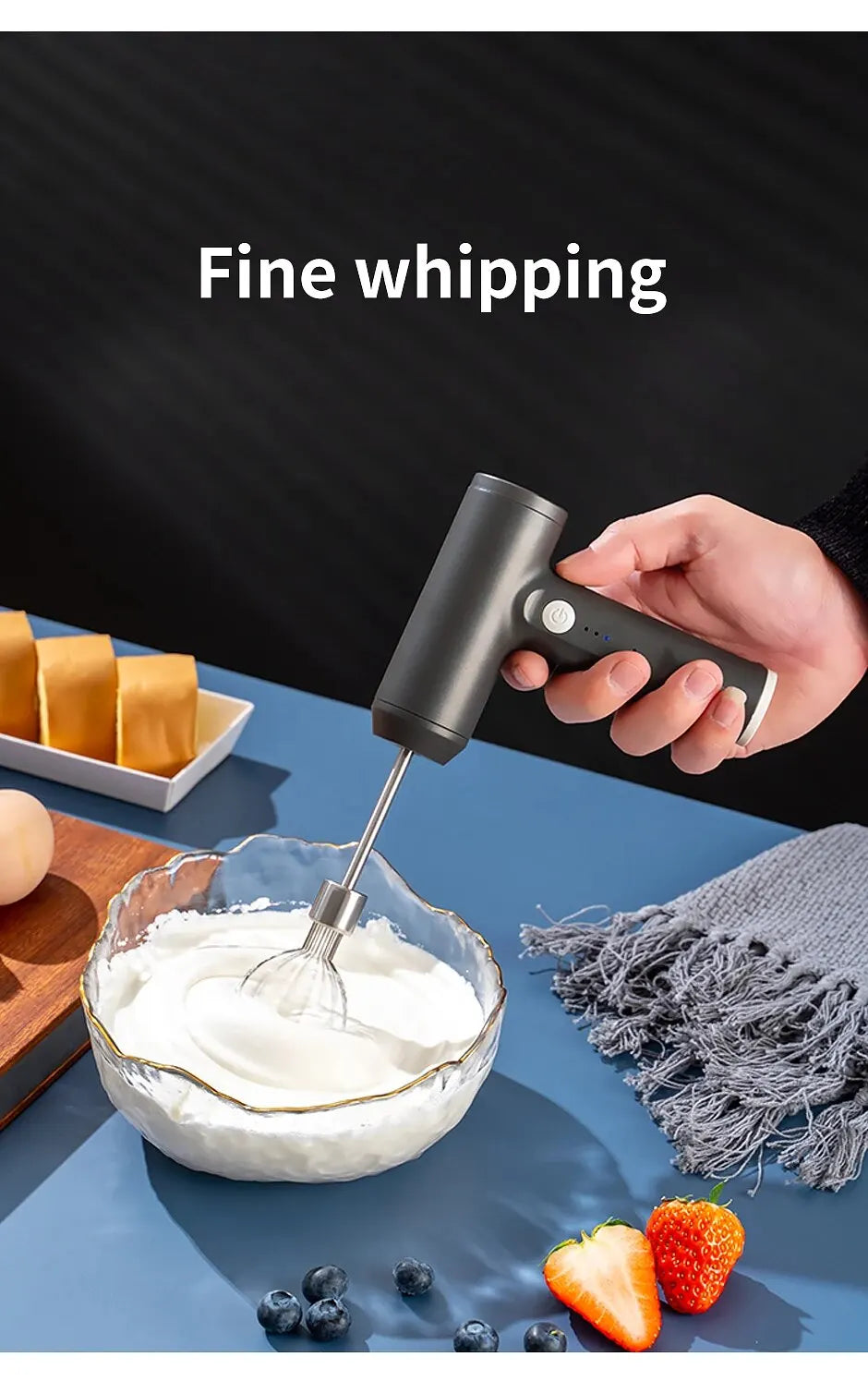3-in-1 Wireless Electric Mixer – Portable 3-Speed Egg Beater & Baking Tool for Dough, Cake, & Cream