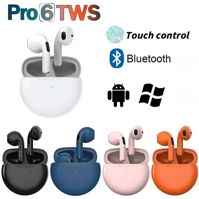π₯ Pro 6 TWS Wireless Earbuds β Noise-Cancelling Power with Built-In Mic | Seamless Bluetooth Headset for iPhone & Android π₯
