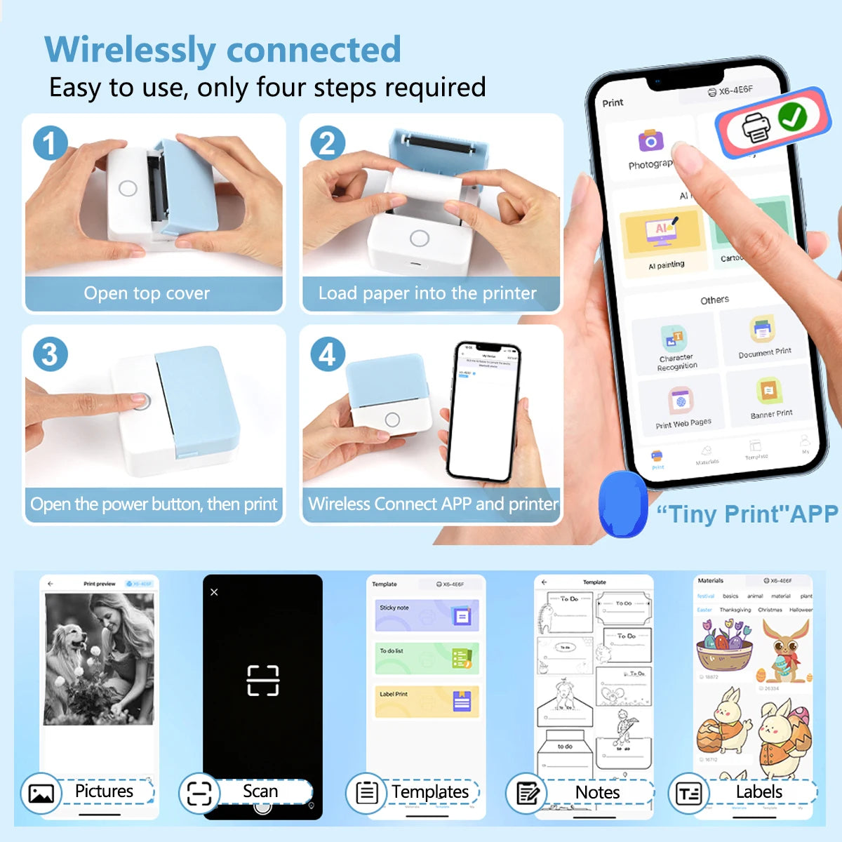 Mini Bluetooth Thermal Printer – Inkless Portable Photo & Sticker Label Machine