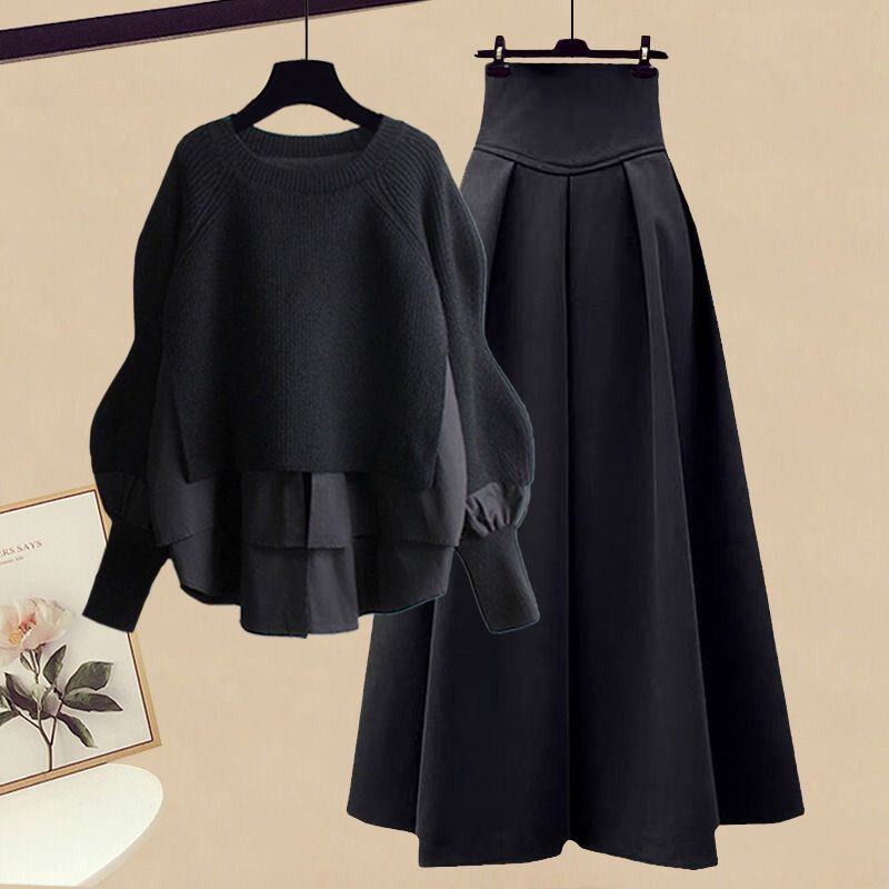 Elegant Knit Sweater with A-Line Skirt Set