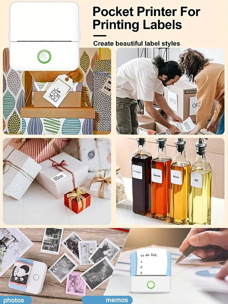 Mini Bluetooth Thermal Printer – Inkless Portable Photo & Sticker Label Machine