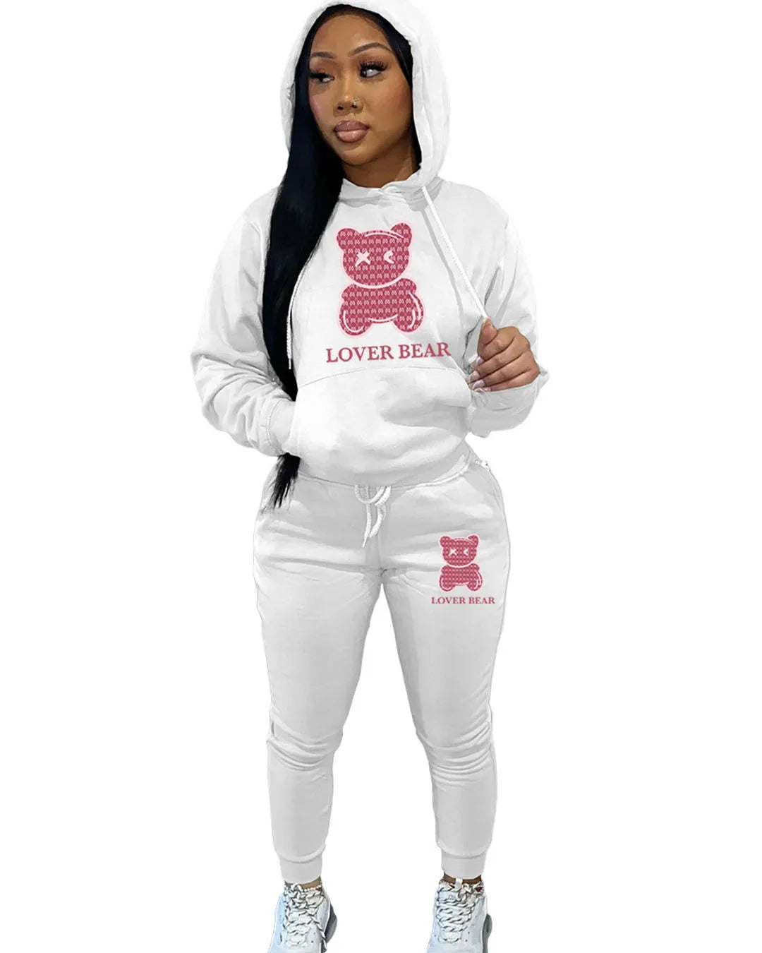 Lovely Bear Letter Print Kangaroo Pocket Jogger Set with Long Sleeve Hoodie & Drawstring