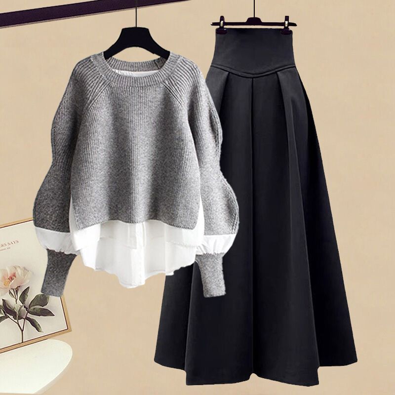 Elegant Knit Sweater with A-Line Skirt Set