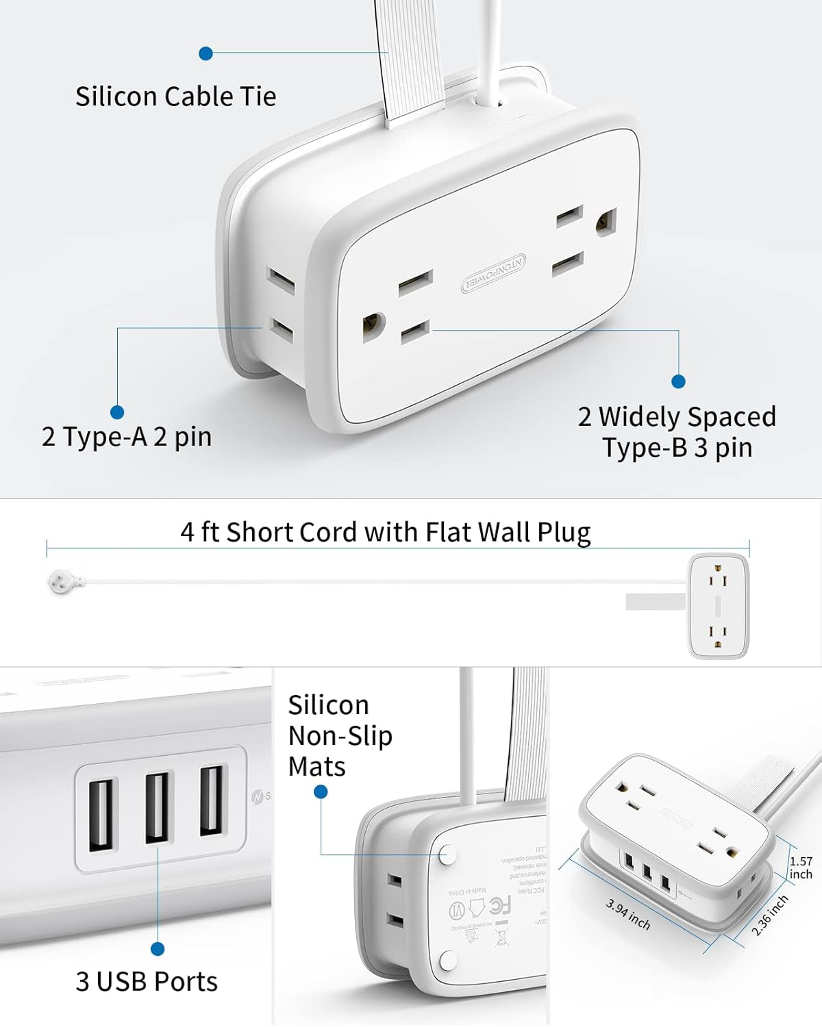 Travel Power Strip with USB 2 Pack