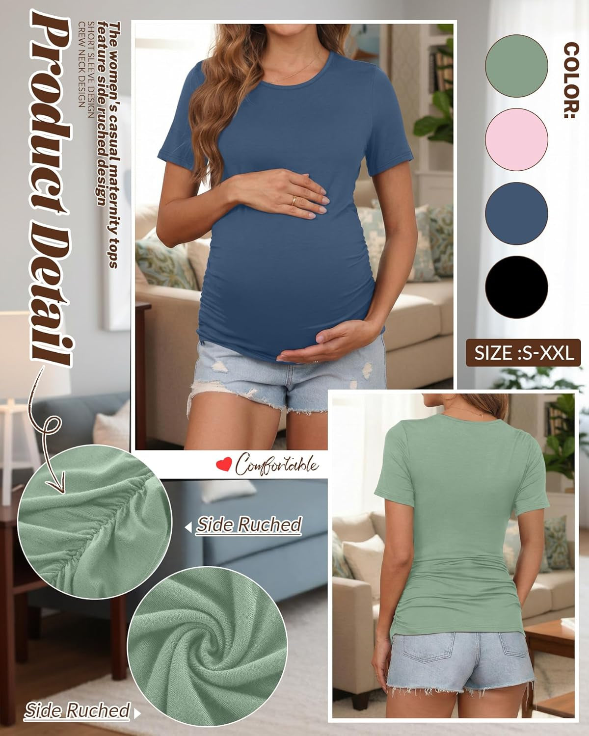 4Pack Women'S Maternity Shirts Crew Neck