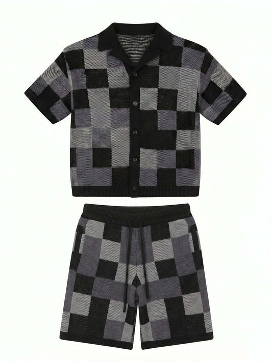 Mens Knitted Short Sleeve Shirt and Shorts Set