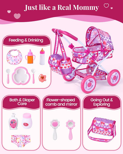 Baby Doll Stroller Set,10-Piece Portable