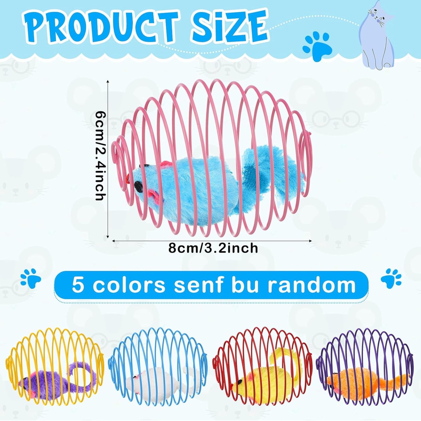 5 Pcs Cat Spring Balls Toys Stretchable