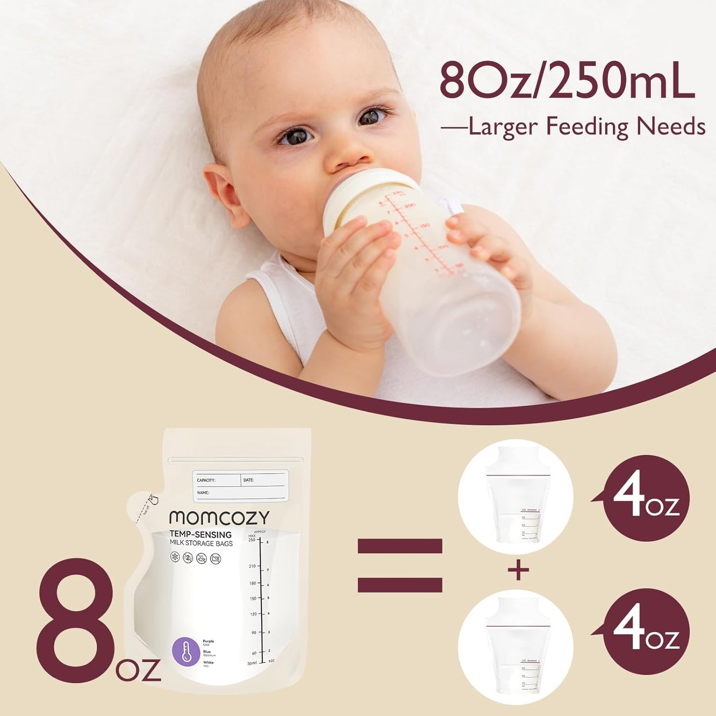 Breastmilk Storage Bag, 8Oz,Temp-Sensing