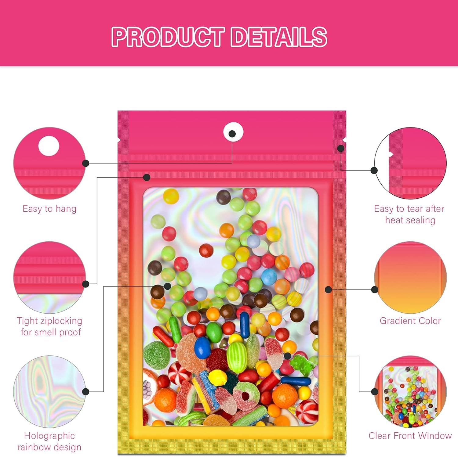 100 Holographic Gradient Mylar Bags