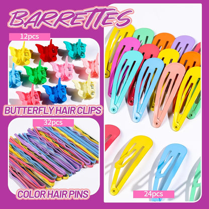 Elastic Hair Ties, Hair Accessories for Girls, Colorful Baby Elastic Hair Bands Set Rubber Bands for Hair with Hair Clips