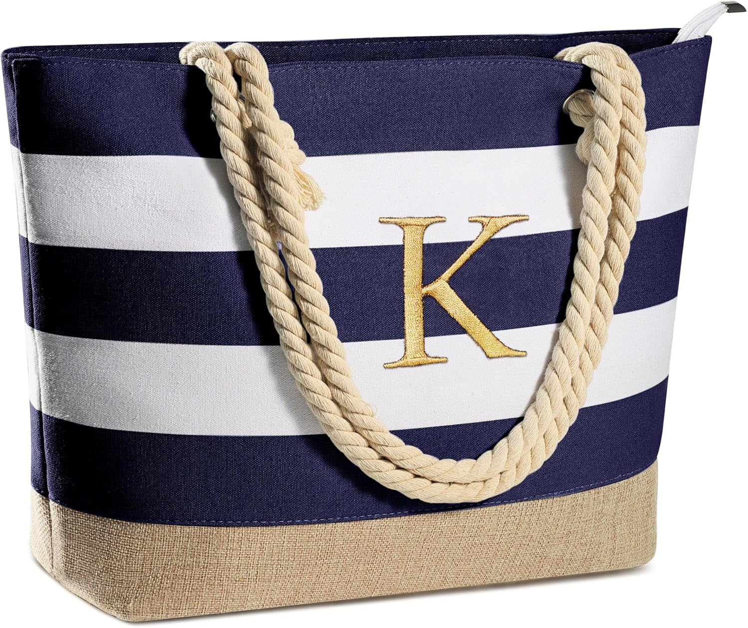 Initial Canvas Waterproof Beach Tote Bag