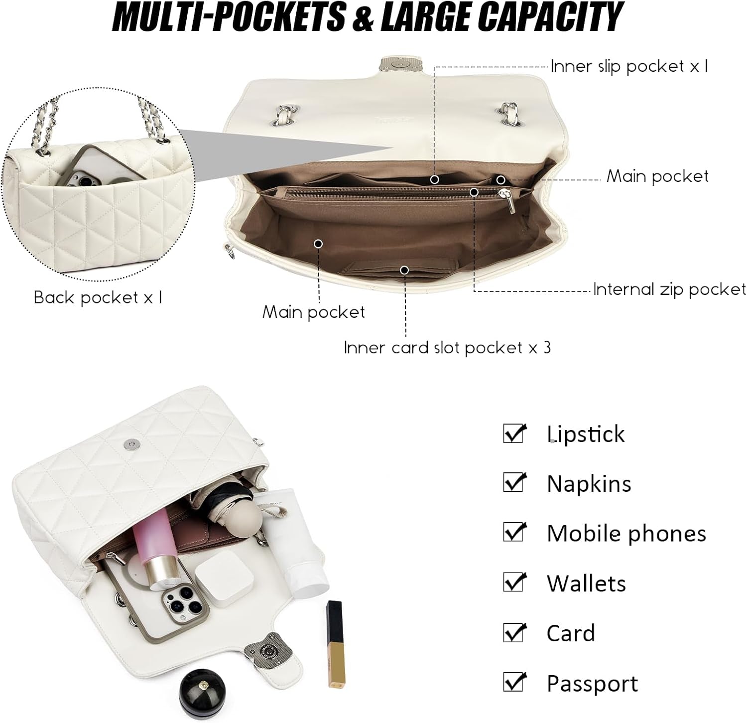 Quilted Crossbody Bags for Women 