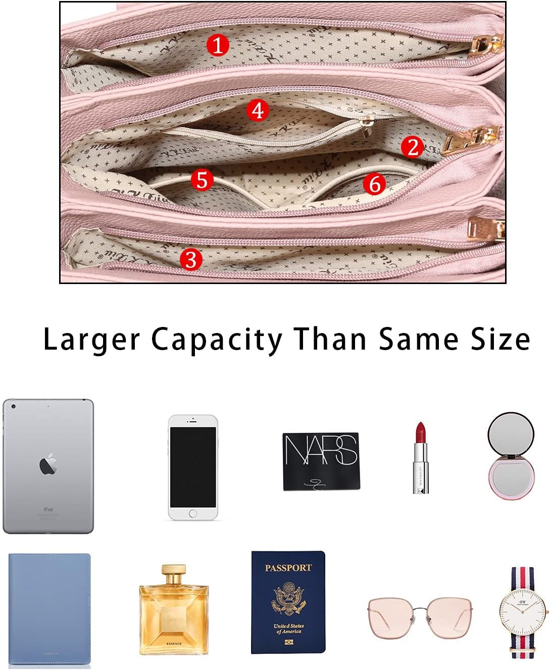 3 Zippered Compartments Purses 
