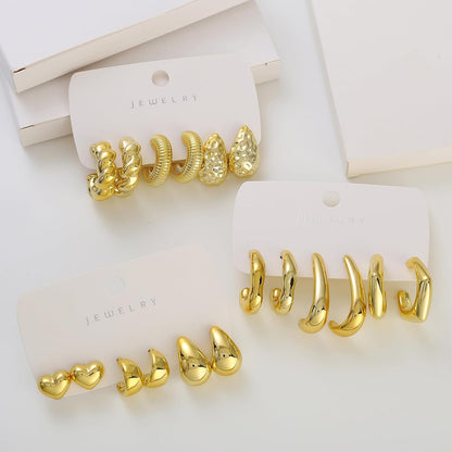 10 Pairs Hypoallergenic Chunky Gold 