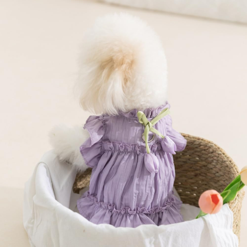 Adorable Ruffles Dog Dress with Bow Cute
