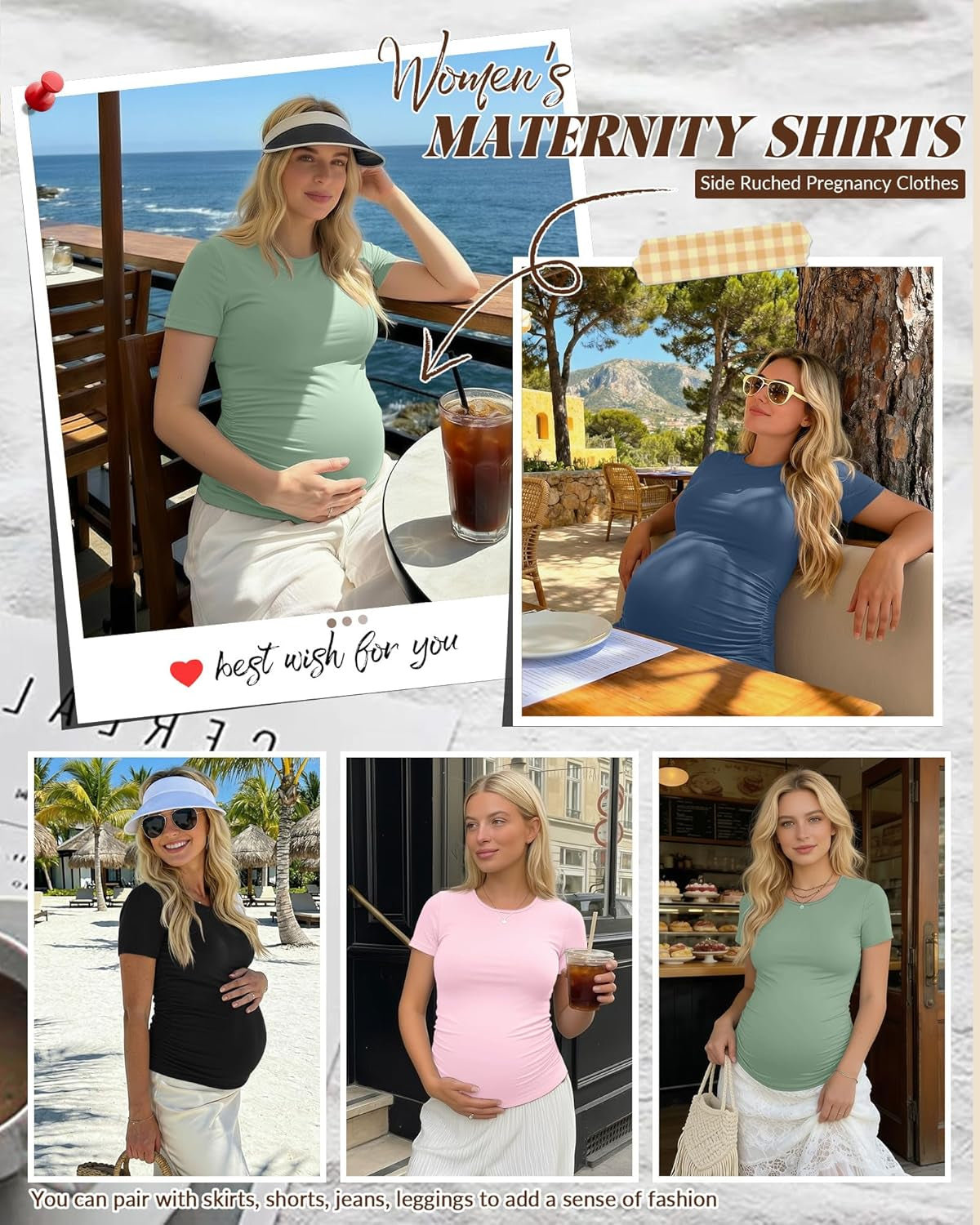 4Pack Women'S Maternity Shirts Crew Neck