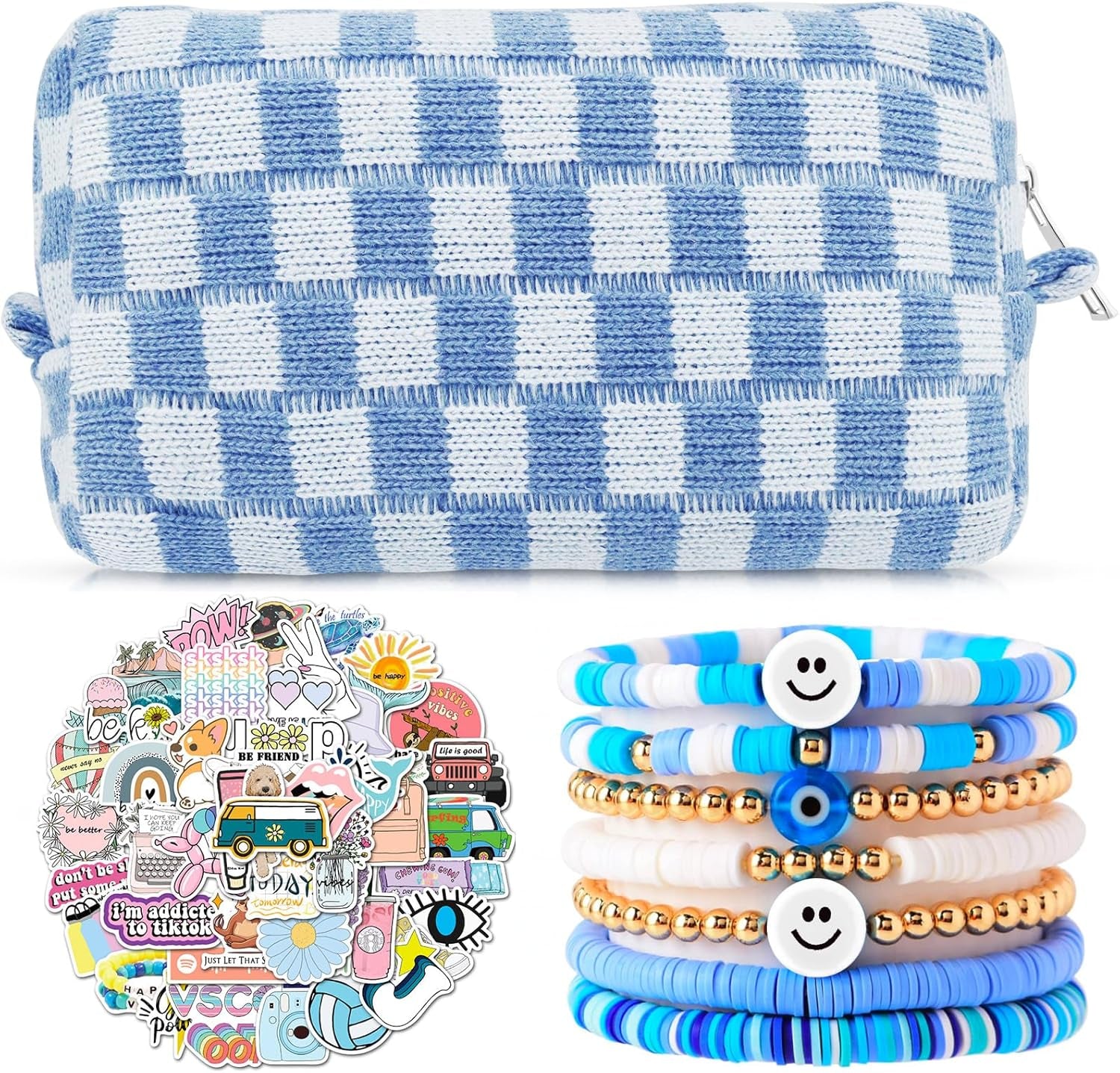 58 Pcs Checkered Makeup Bag Set Preppy