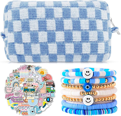 58 Pcs Checkered Makeup Bag Set Preppy