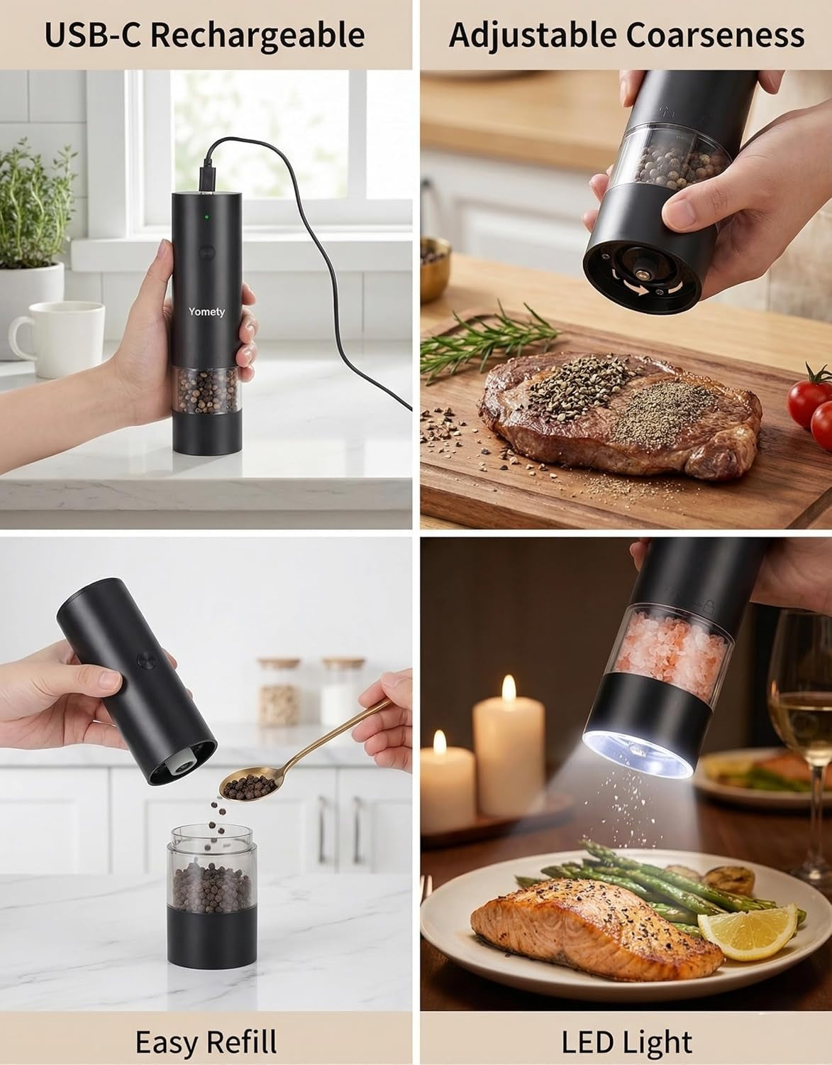 Electric Salt and Pepper Grinder Set