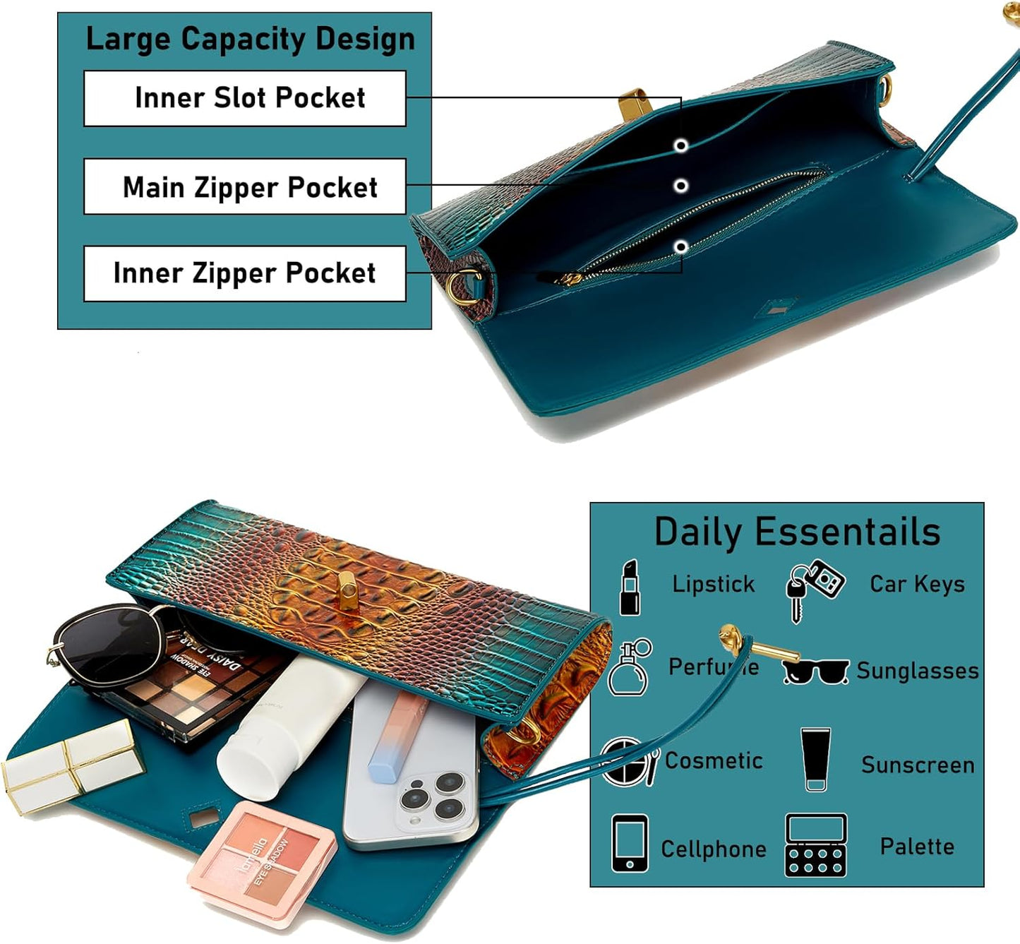 Trendy Women Crocodile Evening Clutch 