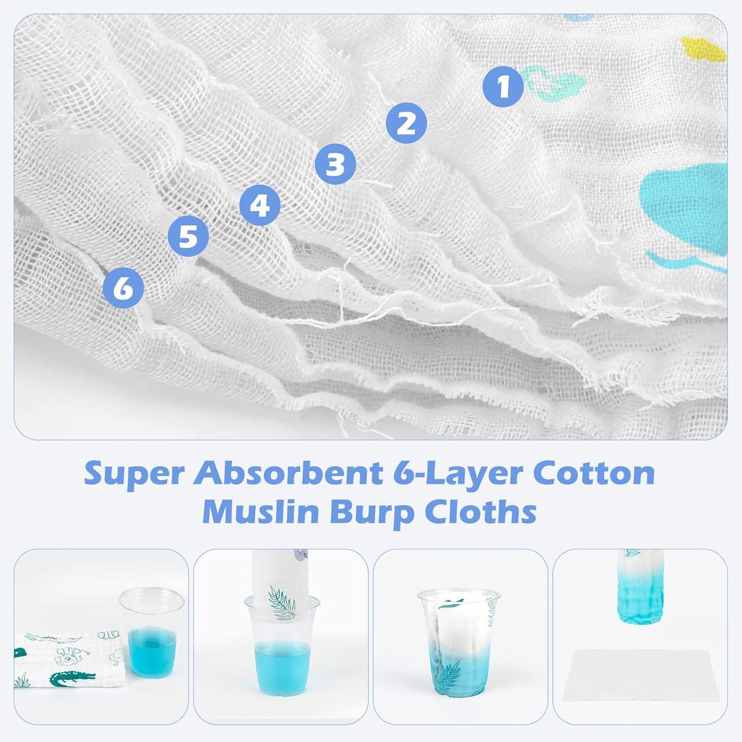 Muslin Baby Burp Cloths 6 Pack L20''X10'