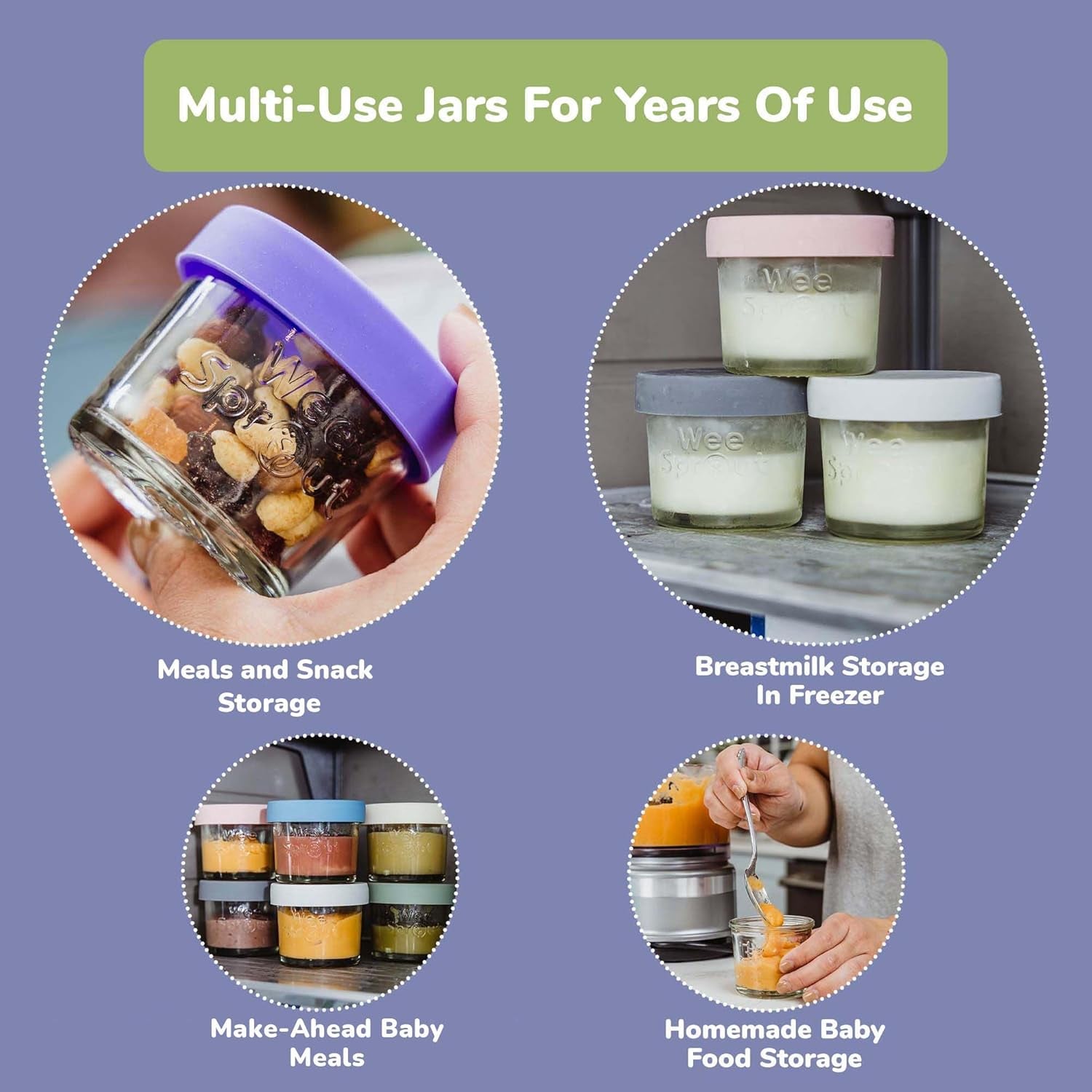Glass Baby Food Storage Jars W/Silicone
