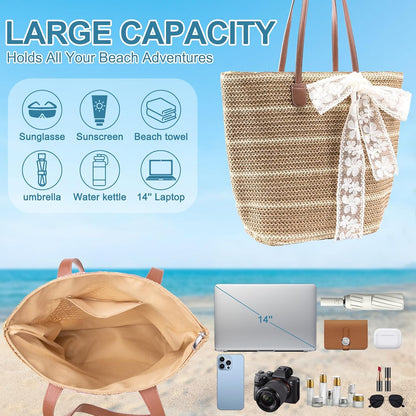 Straw Beach Tote Bag for Women 2026 