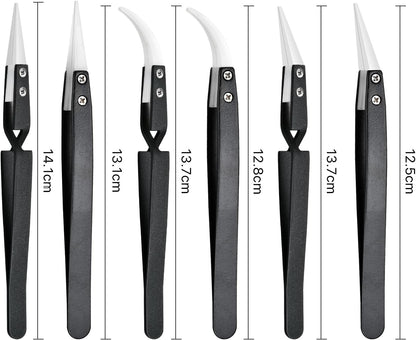 6 Pcs Precision Reverse Ceramic Tweezers