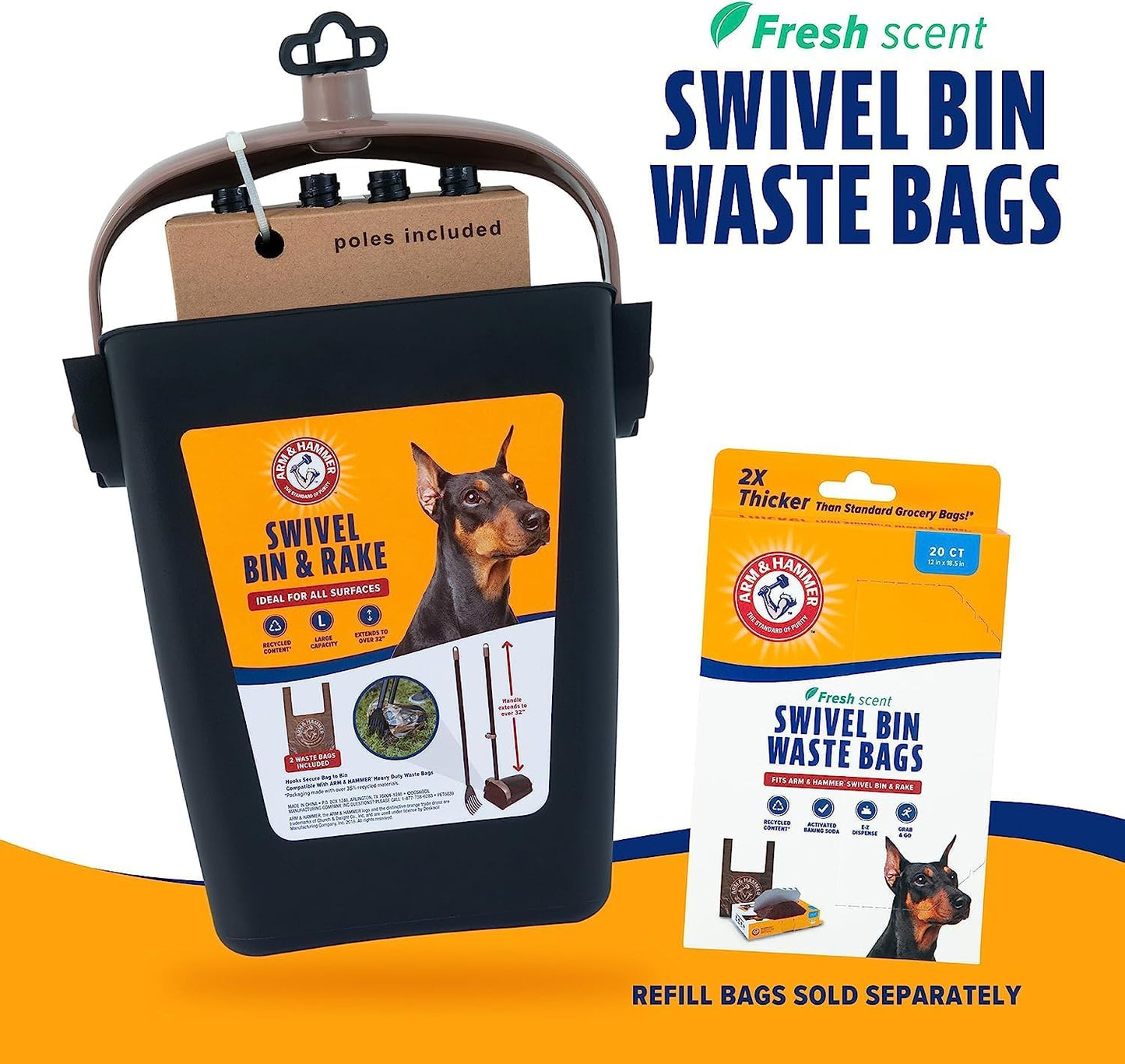 Dog Pooper Scooper Swivel Bin & Rake