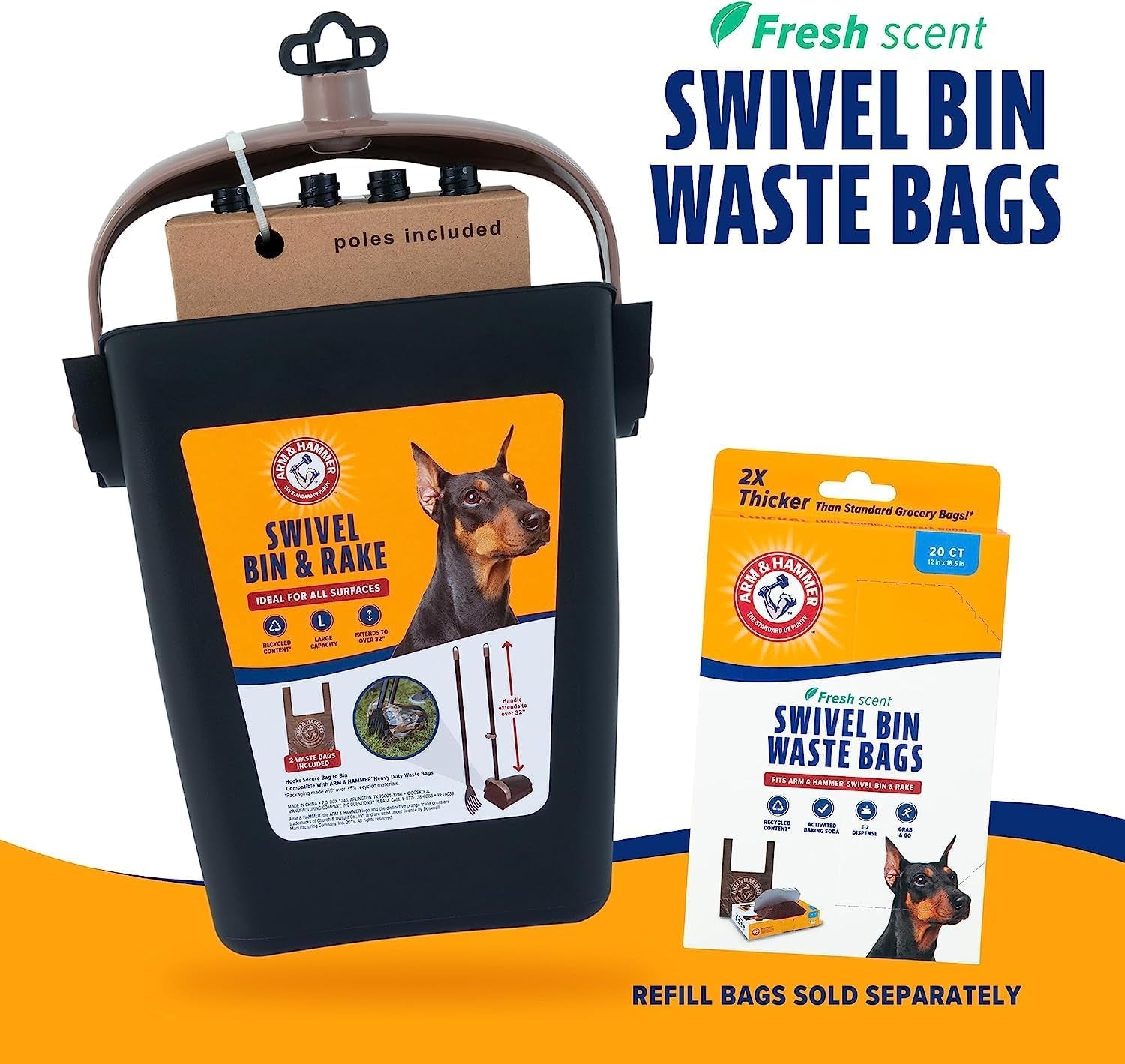 Dog Pooper Scooper Swivel Bin & Rake