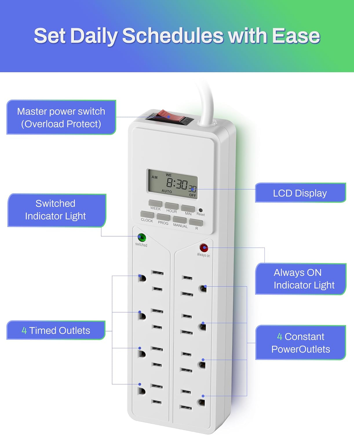 8Outlet Surge Protector ,7Day Digital
