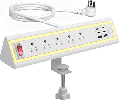 Desk Clamp Power Strip with Nightlight