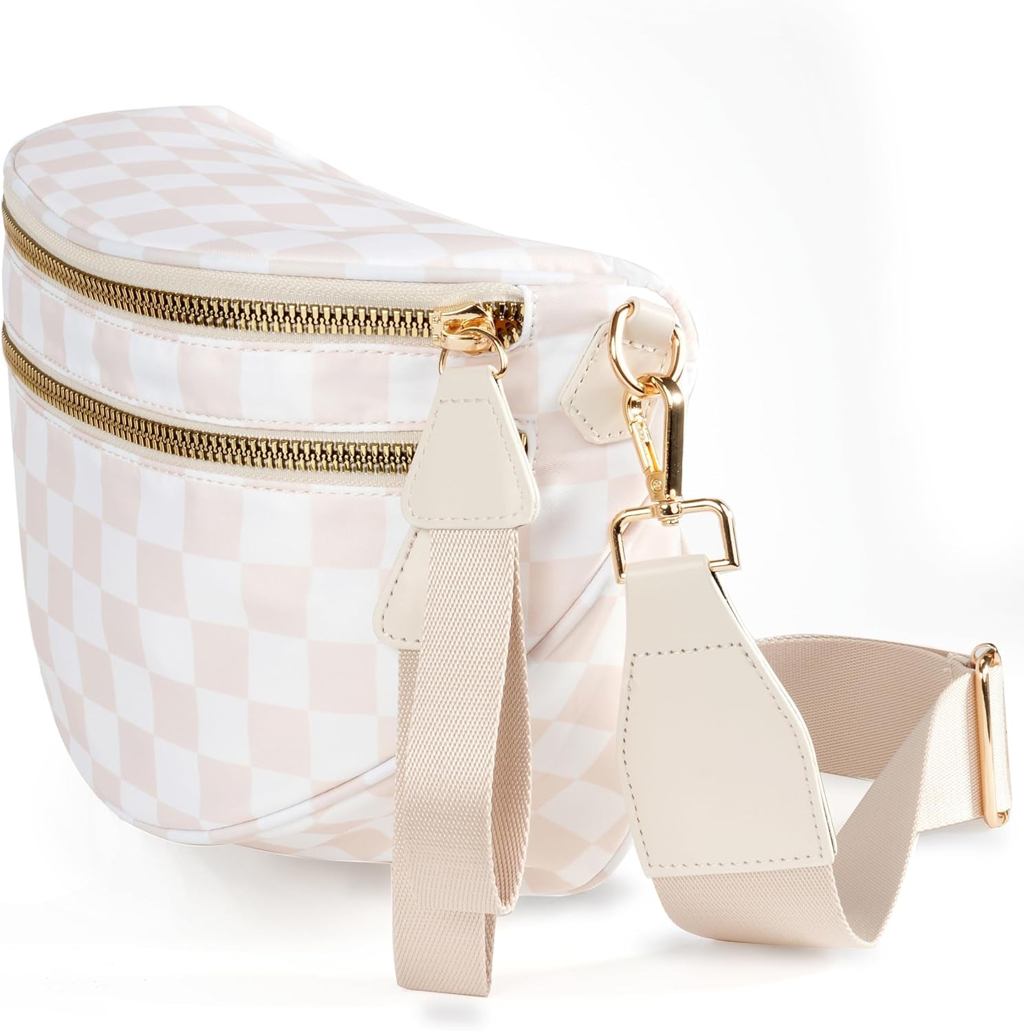 Spacious Checkered Nylon Crossbody Bag