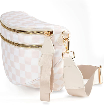 Spacious Checkered Nylon Crossbody Bag