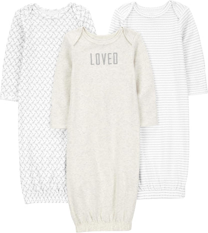 Baby 3-Pack Neutral Cotton Sleeper Gown.