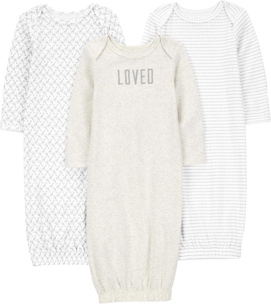 Baby 3-Pack Neutral Cotton Sleeper Gown.