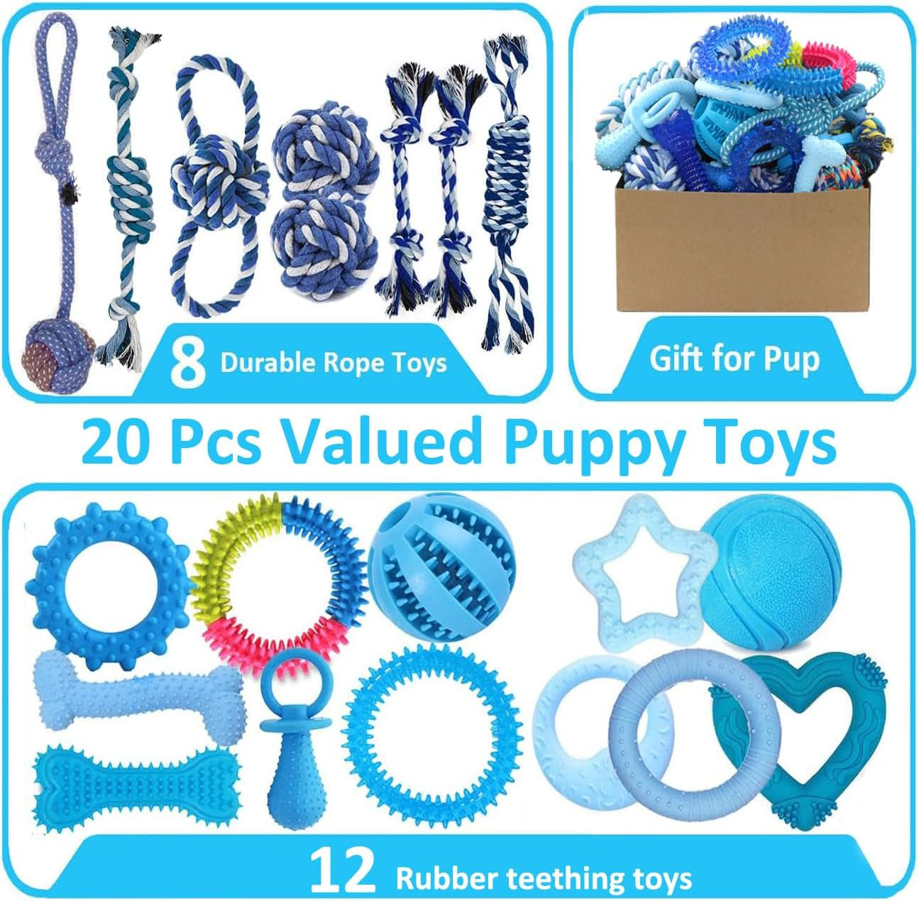 20 Pack Puppy Chew Toys - Blue Dog