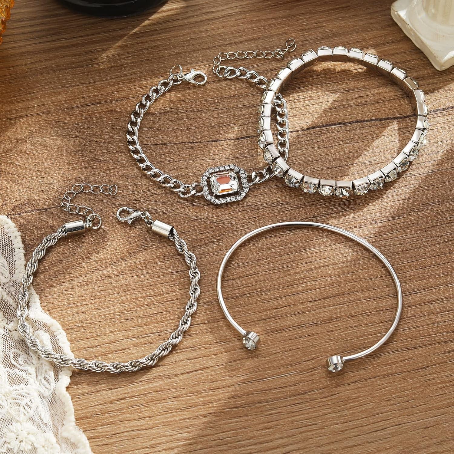 4 Pcs Dainty Gold Silver Bracelets Set