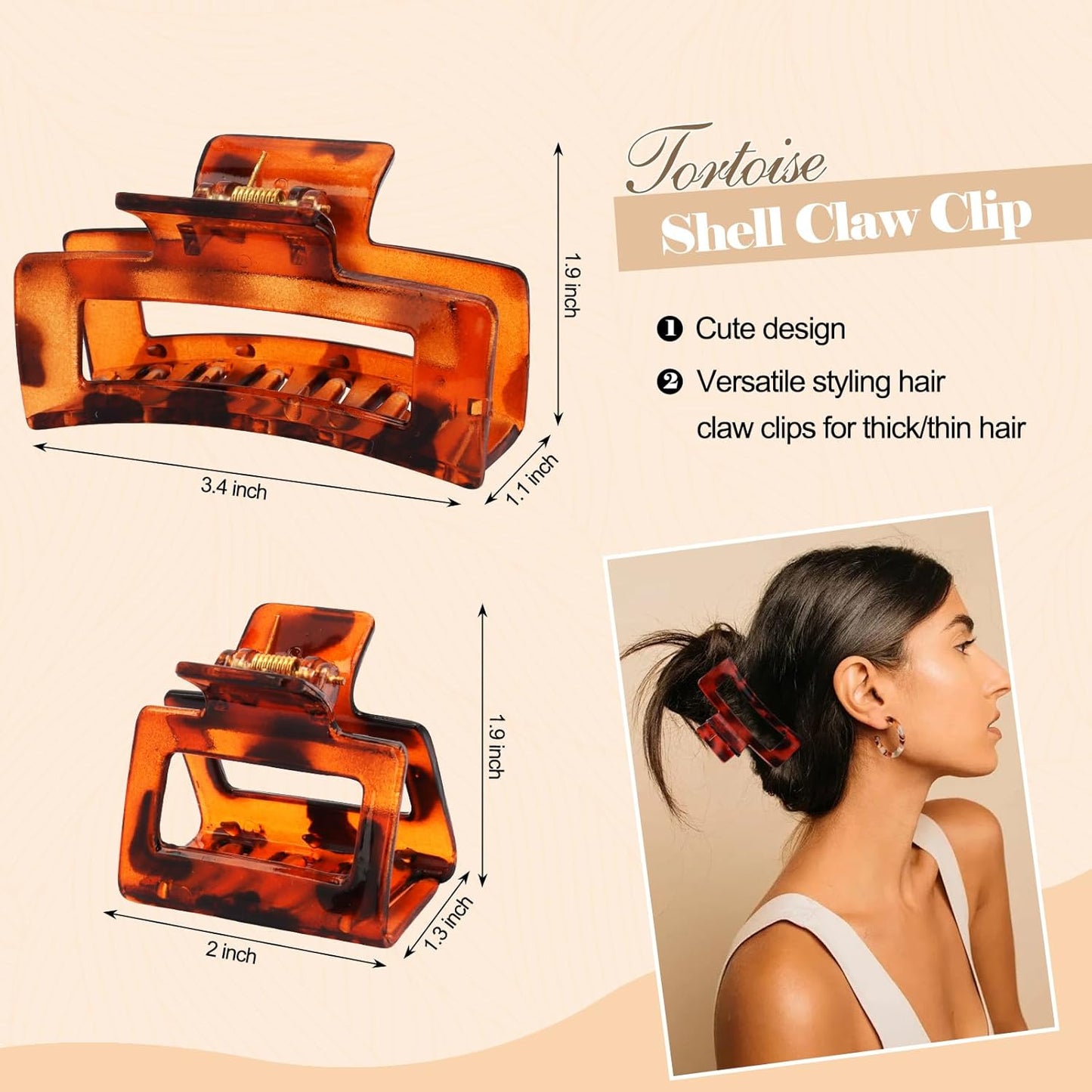 8Pcs Tortoise Shell Claw Clip for Women