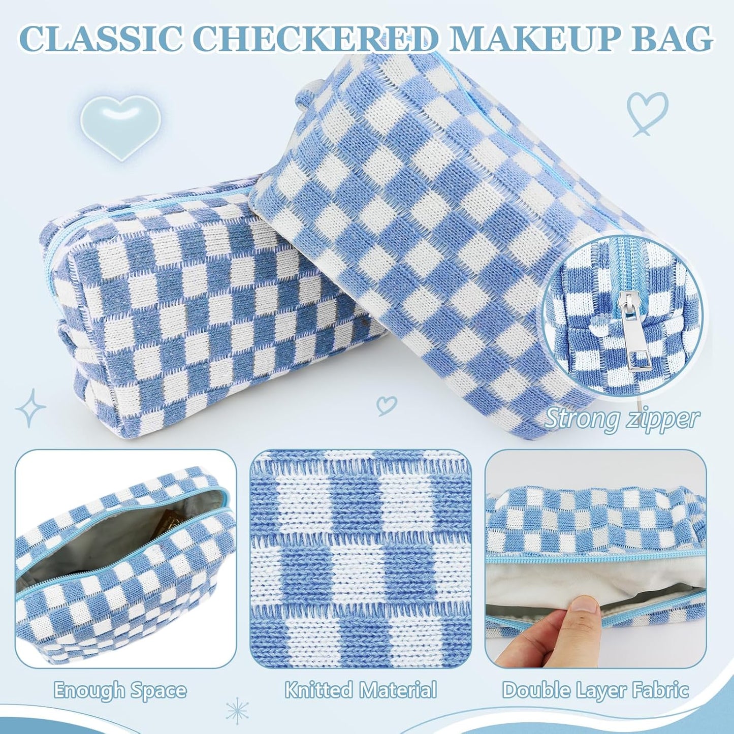 58 Pcs Checkered Makeup Bag Set Preppy
